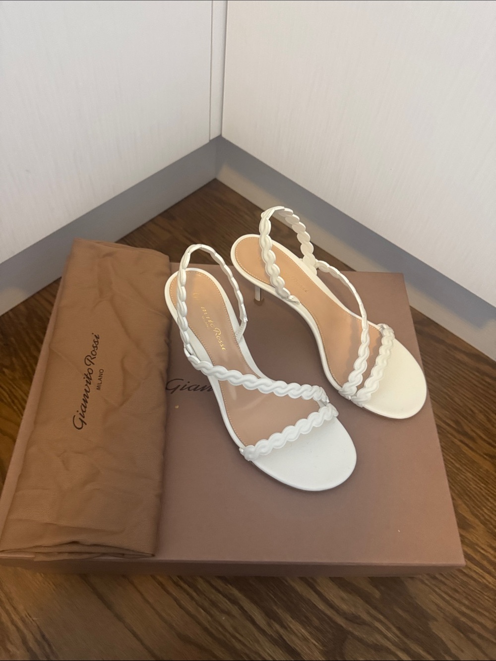Gianvito Rossi White Braided Slingback Heels